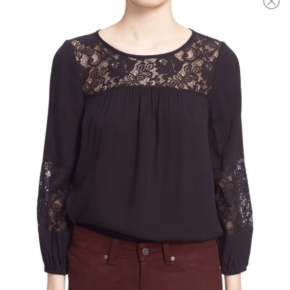 Joie Tops - Joie coastal lace inset crepe top black